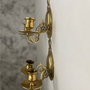Vintage Ornate Gold Metal Brass Set Of Two Candle Wall Sconces